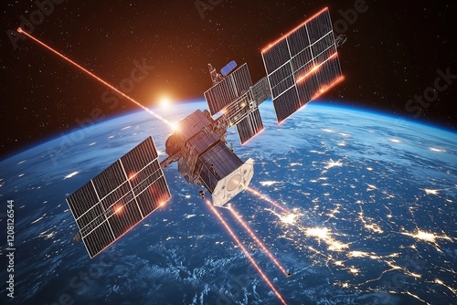Satellite Data Communication, Futuristic Space Network, High-Tech Orbital Technology