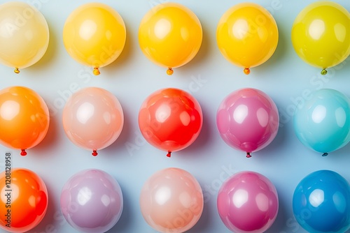 A set of colorful balloons for International Day of Happiness, arranged on a blank background photo