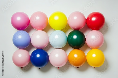 A set of colorful balloons for International Day of Happiness, arranged on a blank background photo