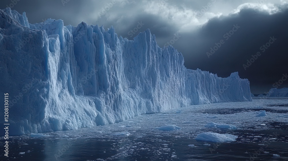 Fototapeta premium Shrinking Glacier in the Polar Region Under Dark Skies