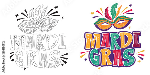 Mardi gras. Carnival. Cute hand drawn doodle lettering quote. Lettering for t-shirt design, mug print, bag print, clothes fashion. 100% hand drawn vector image.