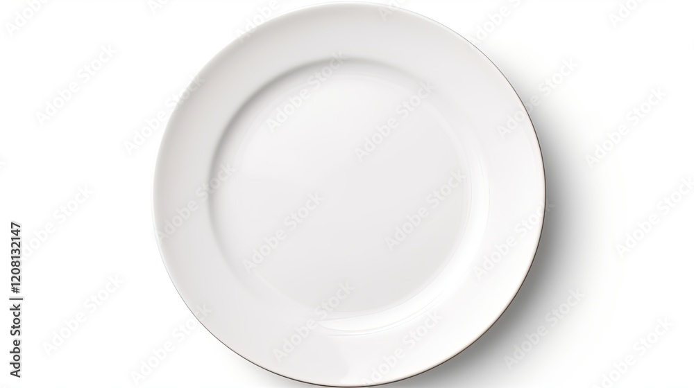 Isolated White Plate on Pure White Background. Empty Dinner Plate Ready for Delicious Meals and Dining Objects Isolated White Plate on Pure White Background. Empty Dinner Plate Ready for Delicious Meals and Dining Objects
