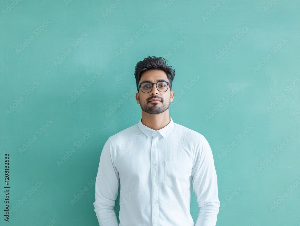 Contemporary Professional Portrait Modern Minimalist Aesthetic on Green Backdrop - Versatile Branding and Corporate Identity in Male-Focused Creative Industries