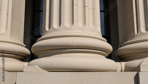 A classical bank column with intricate carvings and an air of elegance photo