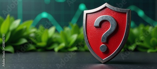 A shield bearing a red question mark conveys security amidst uncertainty within a modern context Digital Age