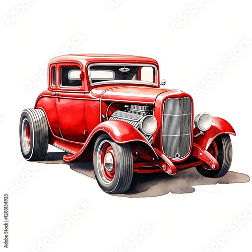 Classic Hot Rod clipart. Ai watercolor art illustration. Detailed illustration