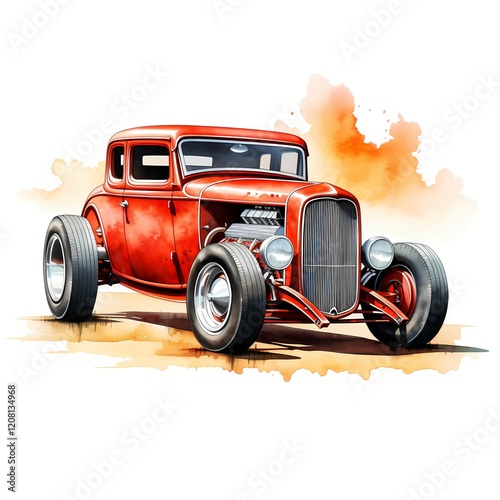 Classic Hot Rod clipart. Watercolor illustration. Detailed artistic graphic illustration