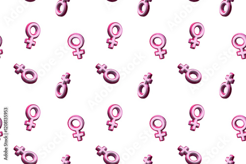 Pink female gender symbol on isolated white background 3d rendering Seamless pattern International women's day background Minimalistic design for femininity concept Wrapping paper Wallpaper template