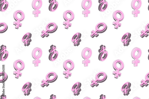 Pink female  gender symbol on isolated white background 3d rendering Pink "Women" symbol pattern International women's day background Minimalistic design for femininity concept Wrapping paper