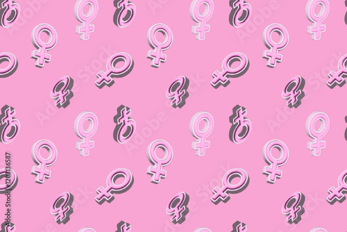 Pink female  gender symbol on isolated pink background 3d rendering Seamless pattern International women's day background Minimalistic design for femininity concept Wrapping paper