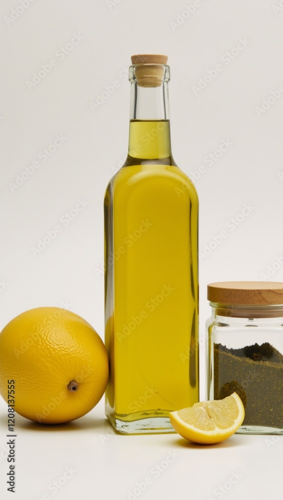 Isolated olive oil in a glass bottle and natural organic yellow vegetable oil in a jar realistically depicted pure vegan seasonings for design purposes Isolated olive oil in a glass bottle and natural organic yellow vegetable oil in a jar realistically depicted pure vegan seasonings for design purposes