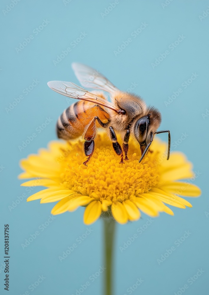 Eco-Chic Pollination Macro Close-up of Honeybee on Vibrant Yellow Flower - Biodiversity Awareness in Sustainable Marketing and Garden Design Content Eco-Chic Pollination Macro Close-up of Honeybee on Vibrant Yellow Flower - Biodiversity Awareness in Sustainable Marketing and Garden Design Content