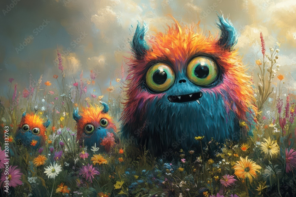 childrens fears come to life in whimsical illustrations depicting vibrant colorful monsters against a soft dreamlike background for a childrens book childrens fears come to life in whimsical illustrations depicting vibrant colorful monsters against a soft dreamlike background for a childrens book
