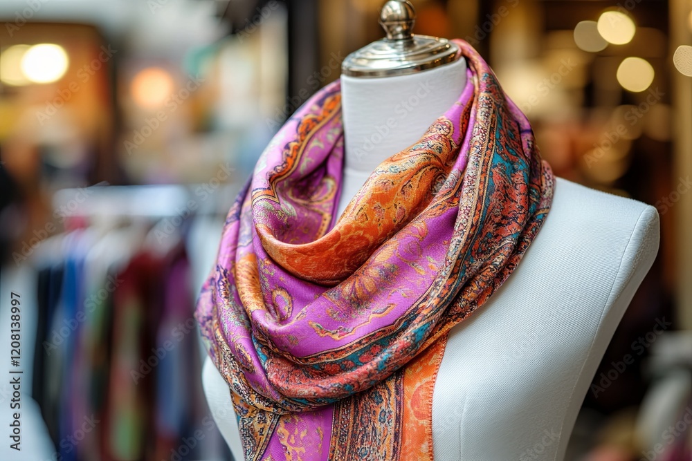 Fototapeta premium A single luxury scarf draped elegantly over a white mannequin in a boutique