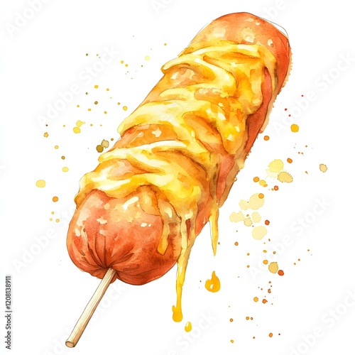 Corn Dog clipart. Watercolor illustration. Detailed artistic graphic illustration photo