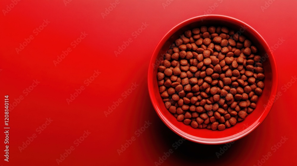 Red bowl filled with pet food Red bowl filled with pet food