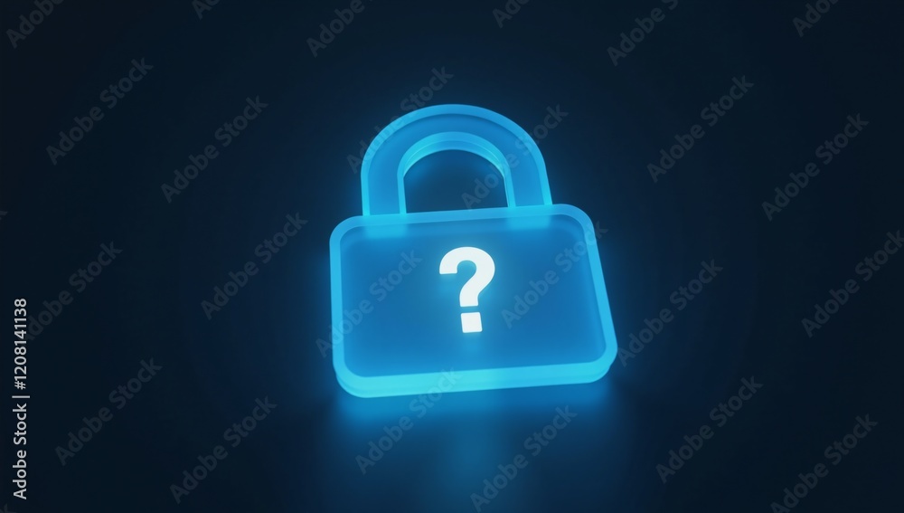 Glowing blue question-mark lock icon symbolizing online safety  cybersecurity concerns
