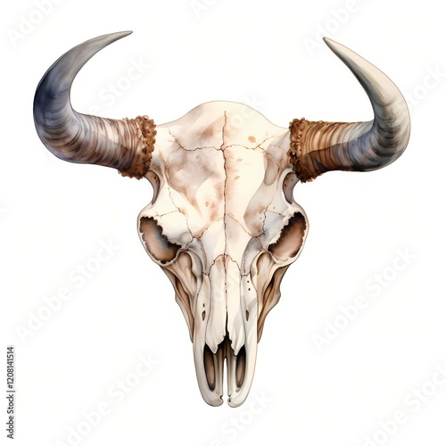 Cow Skull clipart. Creative generative watercolor illustration. Detailed illustration