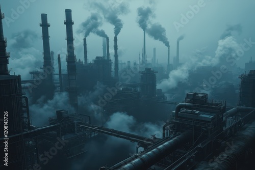 an industrial factory with smoke coming out of the pipes