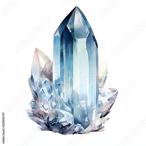 Crystal clipart. Watercolor illustration. Detailed artistic graphic illustration