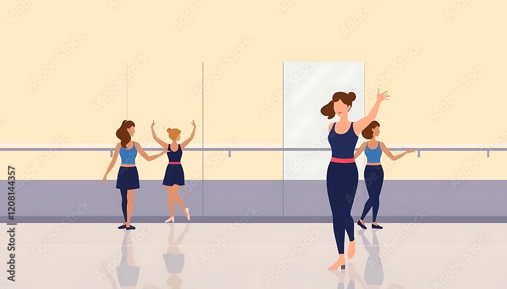 Naklejka premium Ballet Dancers in Studio Practice Class Barre Workout