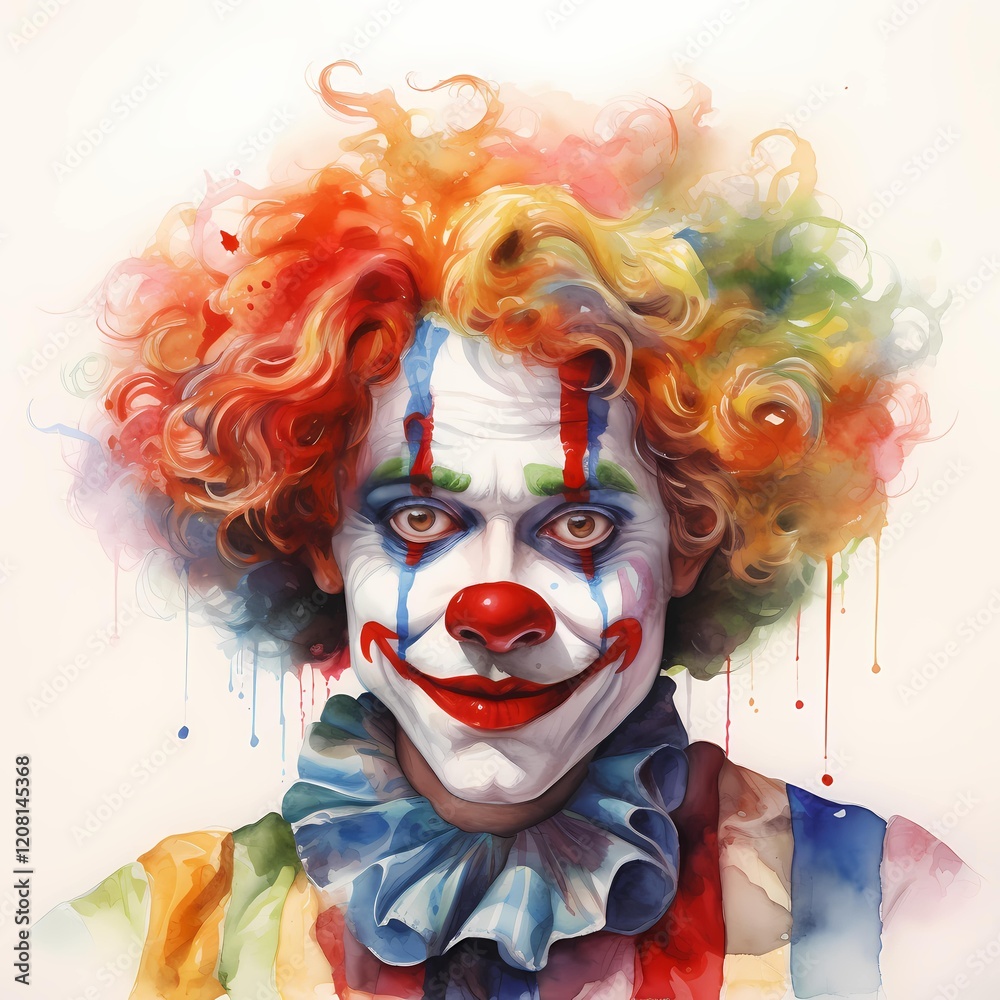 Fototapeta premium Cute Clown clipart. Watercolor illustration. Illustrative clipart collection illustration