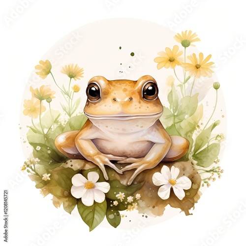 Cute Frog clipart. Watercolor illustration. Illustrative clipart collection illustration photo