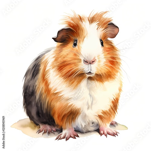 Cute Guinea Pig clipart. Isolated watercolor element illustration. Detailed illustration