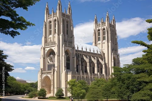 National Cathedral: Majestic Side View of America's Iconic Christian Architecture and Chapels with Jesus Christ Depicted (AR 3:2)