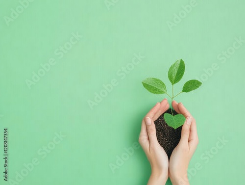 Eco-Chic Gardening Showcase Hands Cradling Seedling on vibrant back - Sustainable Living Content for Eco-Friendly Brands and Green Lifestyle Marketing