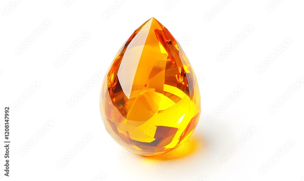 Golden teardrop gemstone studio shot, white background, jewelry