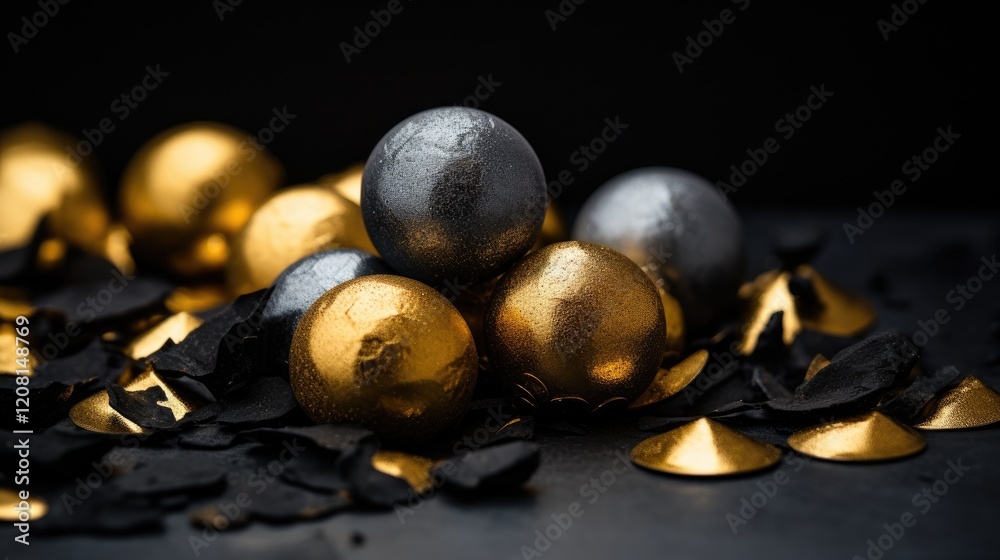 Naklejka premium Focused image of metal balls covered in gold and grey wraps