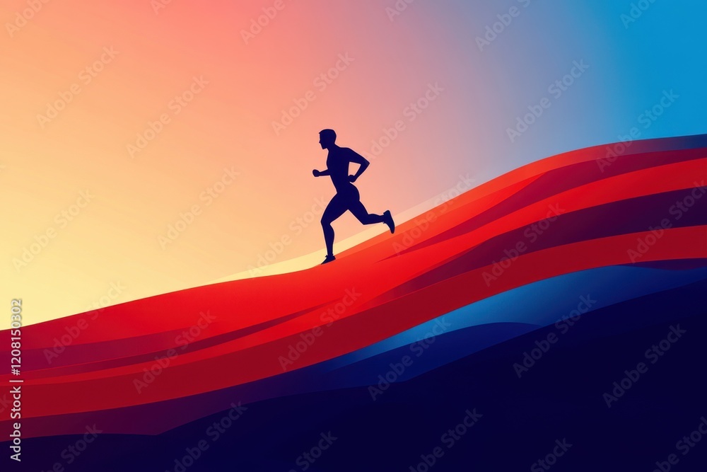 Runner silhouette on colorful abstract landscape Runner silhouette on colorful abstract landscape