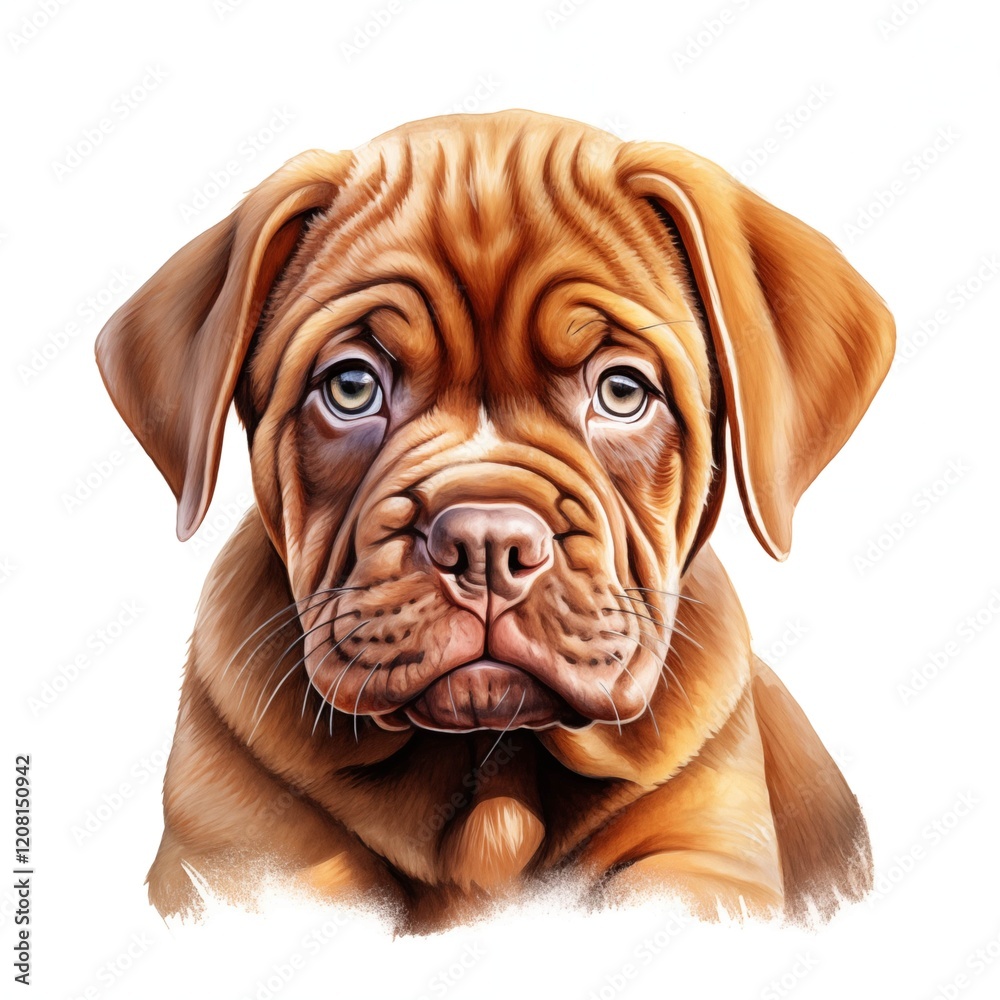 Obraz premium Dogue de Bordeaux Puppy clipart. Digital watercolor clipart. Detailed illustration