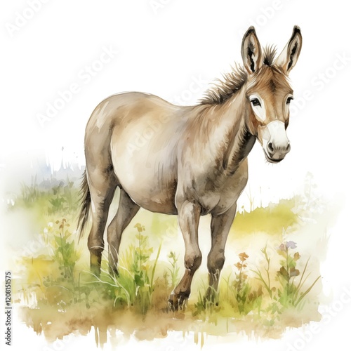 Donkey in Farm clipart. Watercolor illustration. Hand-painted digital artwork