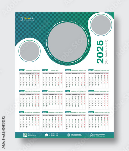 2025 One page Calendar or well calendar design 2025