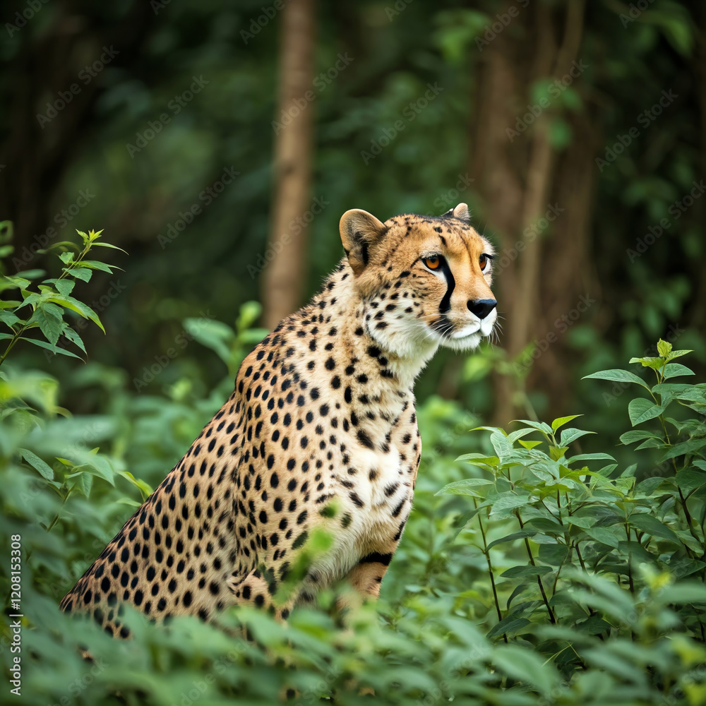 Wildlife action shot of a cheetah running and walking across the African savanna jungle at high speed Wildlife action shot of a cheetah running and walking across the African savanna jungle at high speed