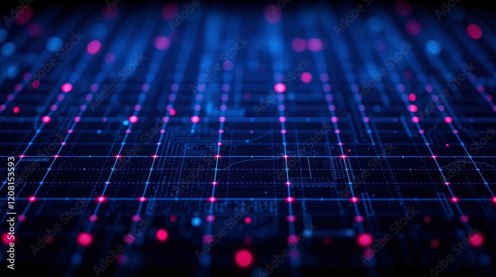 Abstract Digital Grid: Blue and Pink Networked Nodes Abstract Digital Grid: Blue and Pink Networked Nodes