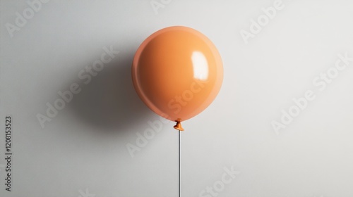 A pastel orange balloon with a matte finish floating on a white background subtle elegance  photo