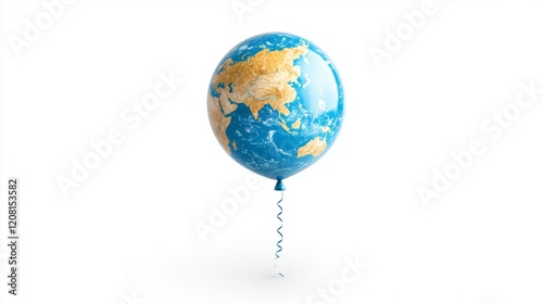 A helium balloon shaped like a globe with realistic earth patterns isolated on a white backdrop  photo