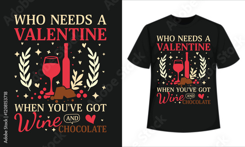 Valentine's day wine and chocolate T-Shirt Design.