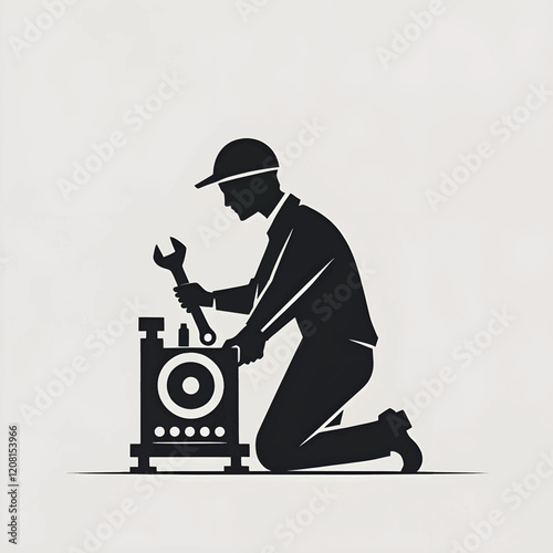 Vector of a mechanic repairing a machine.