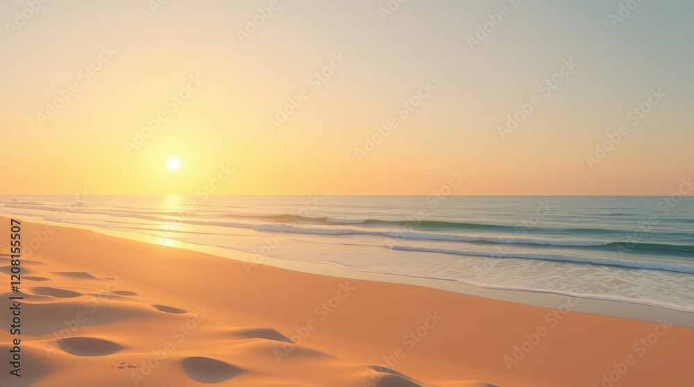 Obraz premium Golden Sunrise Beach: Serene Coastal Landscape