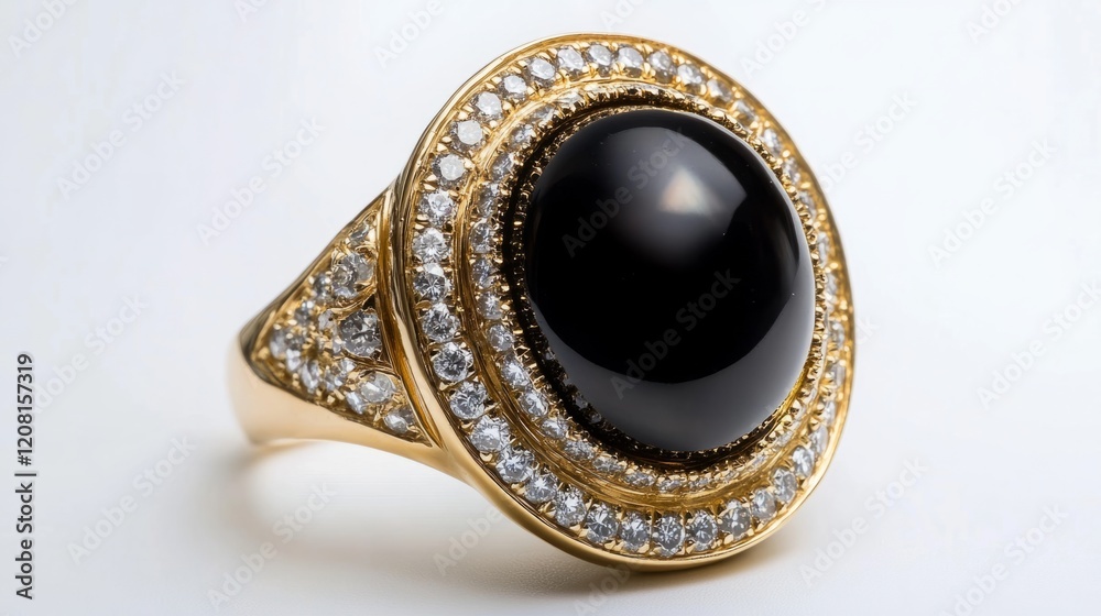 Bold and eye-catching ring, large round black onyx center stone generative ai Bold and eye-catching ring, large round black onyx center stone generative ai
