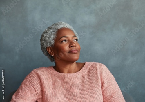 Relaxed Reflection Portrait of a Mature Woman in a Tranquil Setting photo