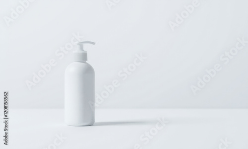 clean, minimalist white bottle with pump, ideal for skincare or cosmetic products. simple design emphasizes elegance and functionality