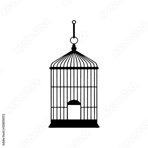 Empty open bird cage icon silhouette vector illustration design.