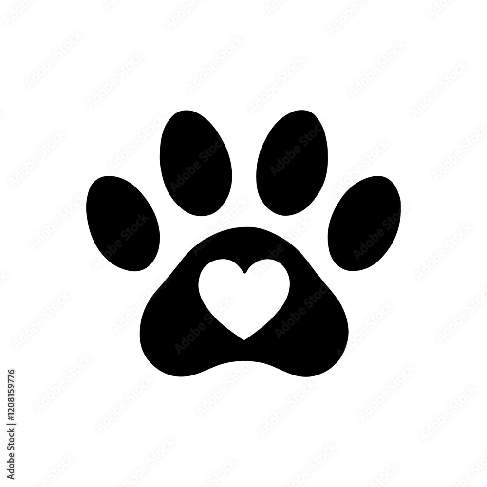  Chihuahua paw with white heart icon vector design.