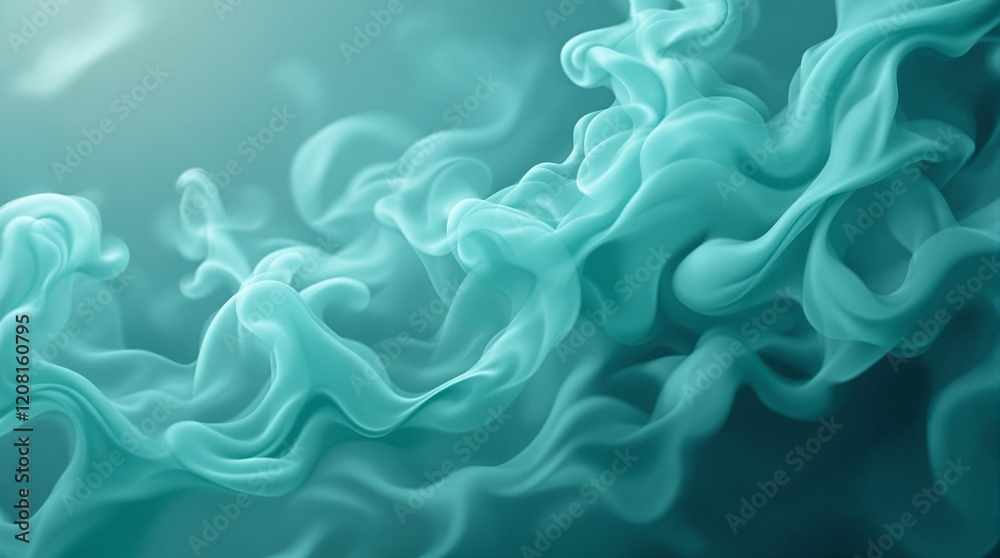 Obraz premium Abstract teal smoke swirls creating a soft, flowing pattern with a dreamy and ethereal atmosphere. color of 2026 transformative teal.