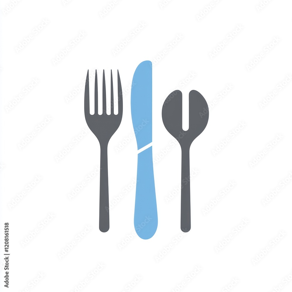 Fork, knife, and spoon graphic for use in a restaurant or cookbook, set on white background Fork, knife, and spoon graphic for use in a restaurant or cookbook, set on white background
